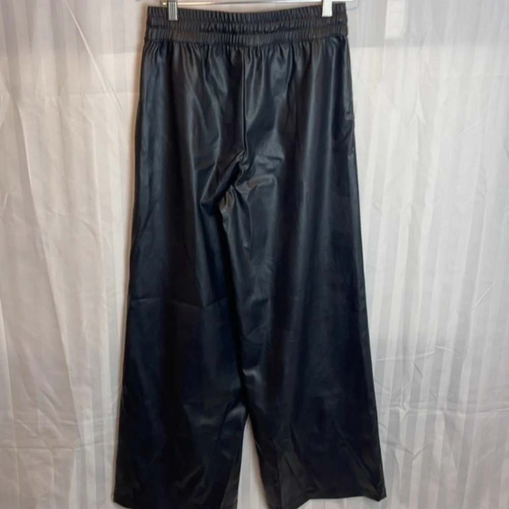 Who what Wear Black Faux Leather Wide Leg Drawstring Pull on‎ Size Small